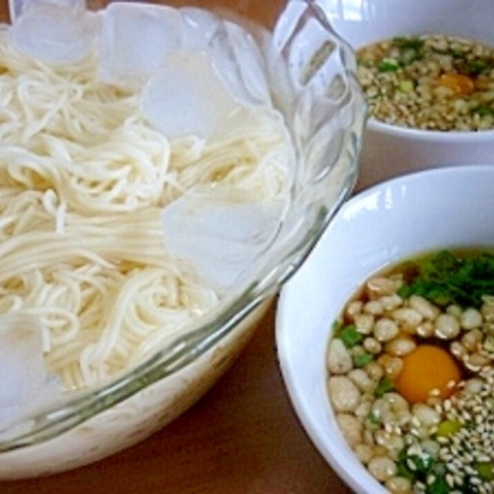 今日はこんな薬味で♪うちのそうめん♪